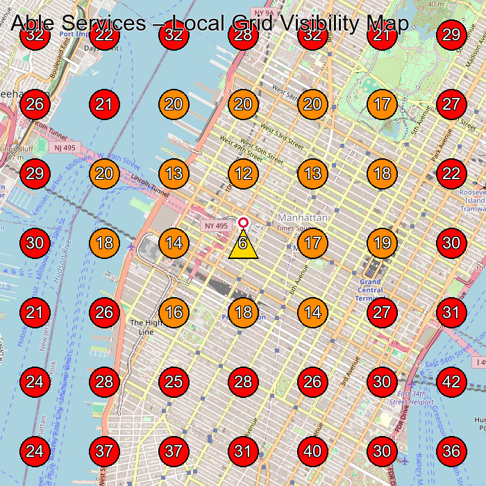 Able Services GeoGrid visibility map for Property Maintenance in New York